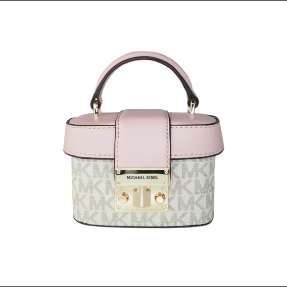 NWT Michael Kors Rose Mini Vanilla Signature Pink Leather Trunk Crossbody Bag - Picture 2 of 6